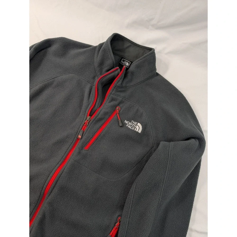 The North Face Summit Series Fleece Jacket Mens Medium Gray Red Full Zip Outdoor